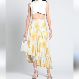 Marni Orquid Floral Yellow and White Women's Linen Rami  Skirt